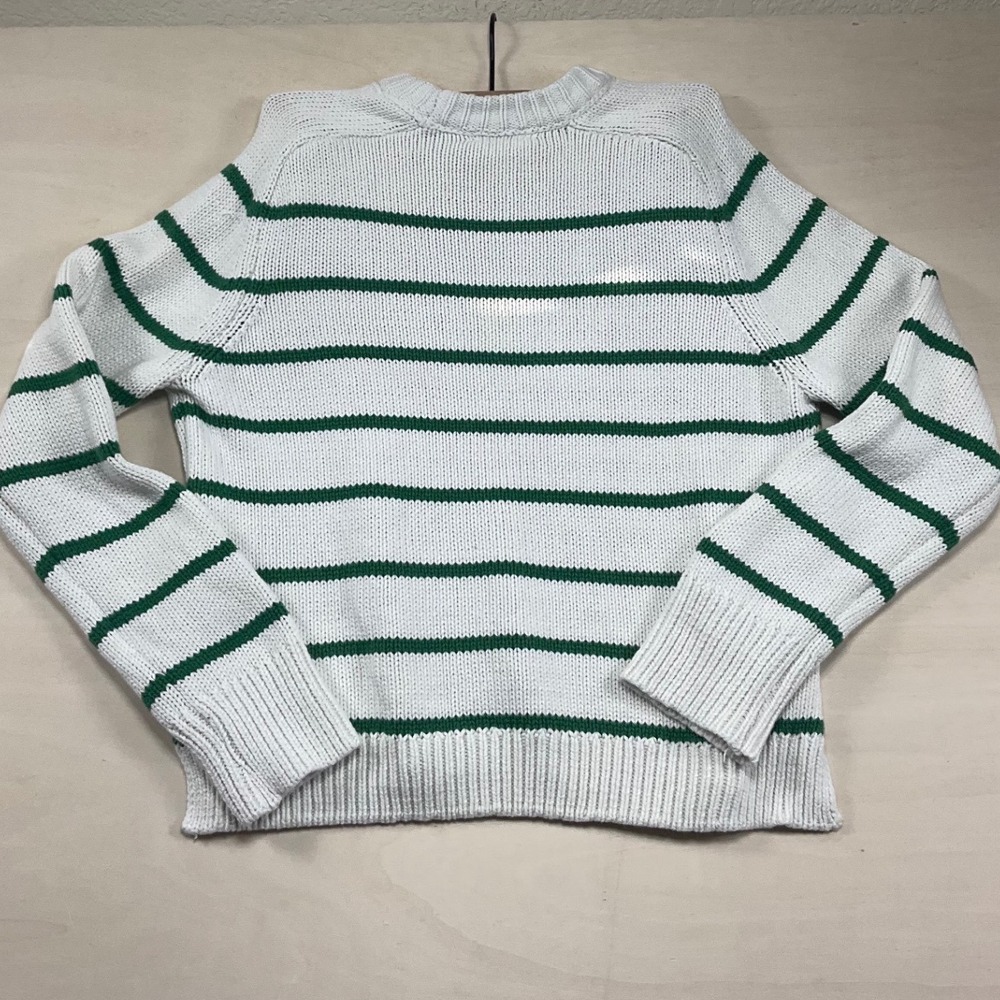 Willow & Wind Striped Knit Sweater White Green Crewneck Medium RN 159567
